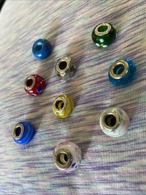 Vintage Multicolor Glass Charm 8 Bead Set with Sterling Silver 925 Cores Murano